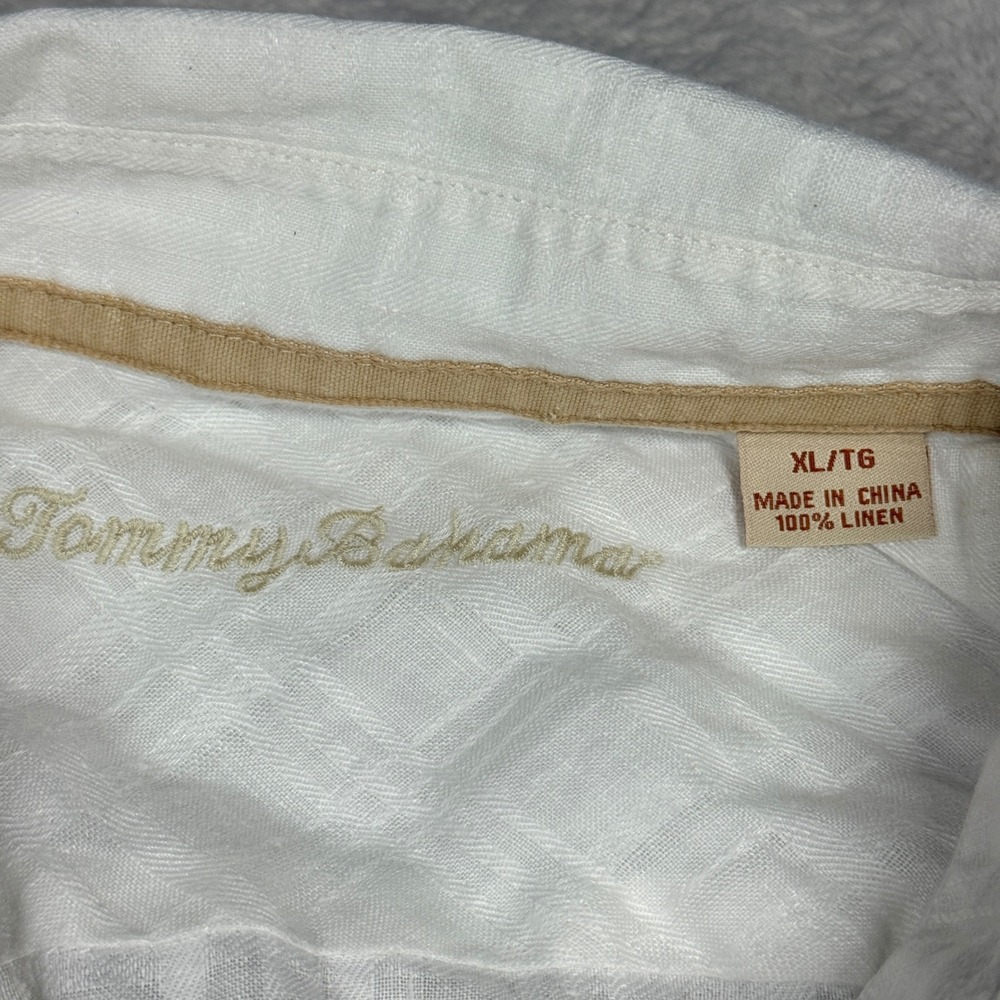 Tommy Bahama Button Up Shirt Mens XL White 100% Linen Short Sleeve Plaid Camp - Picture 2 of 7